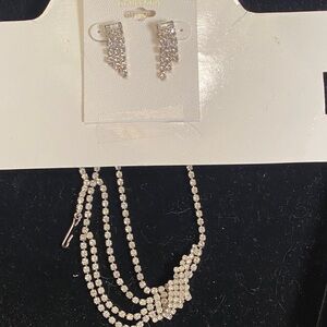 Silver-Tone Multi-Strand Crystal Necklace with Matching Earrings